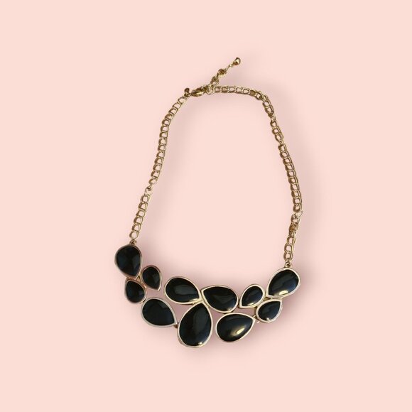 Vintage Premier Designs Gold-Tone Statement Necklace Black Teardrop Gemstones - Picture 1 of 6